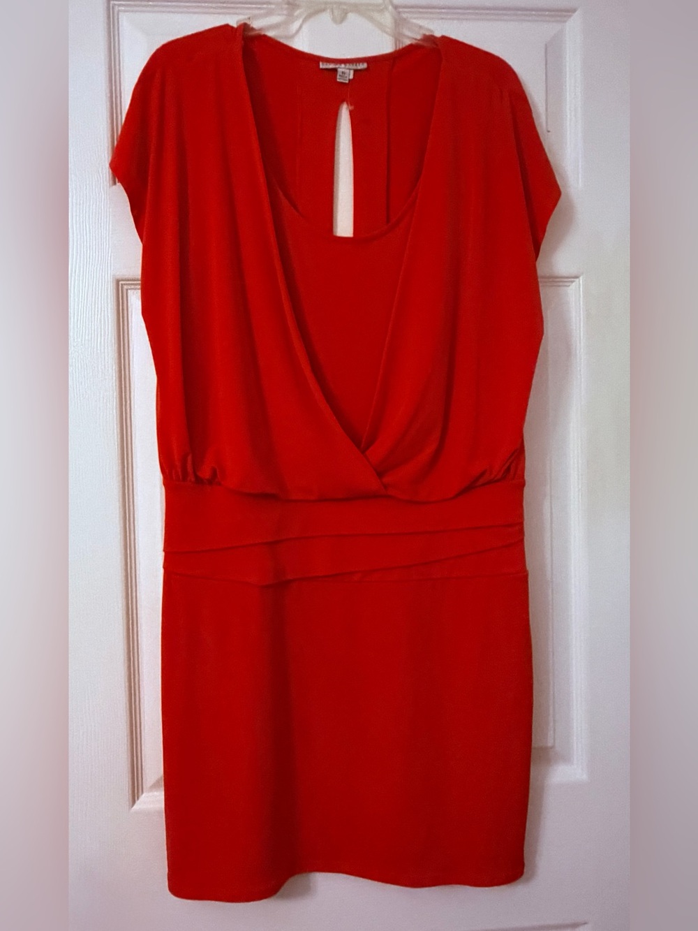 Sandra Darren Orange Draped V-Neck Midi Dress